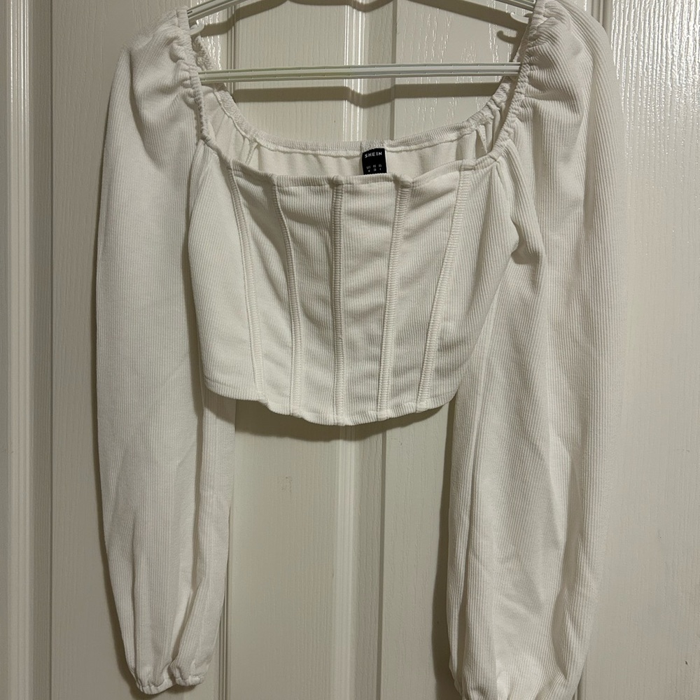 White Long Sleeve Corset Top